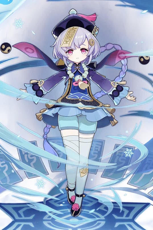Cropped view of Qiqi's splash art in Genshin Impact.