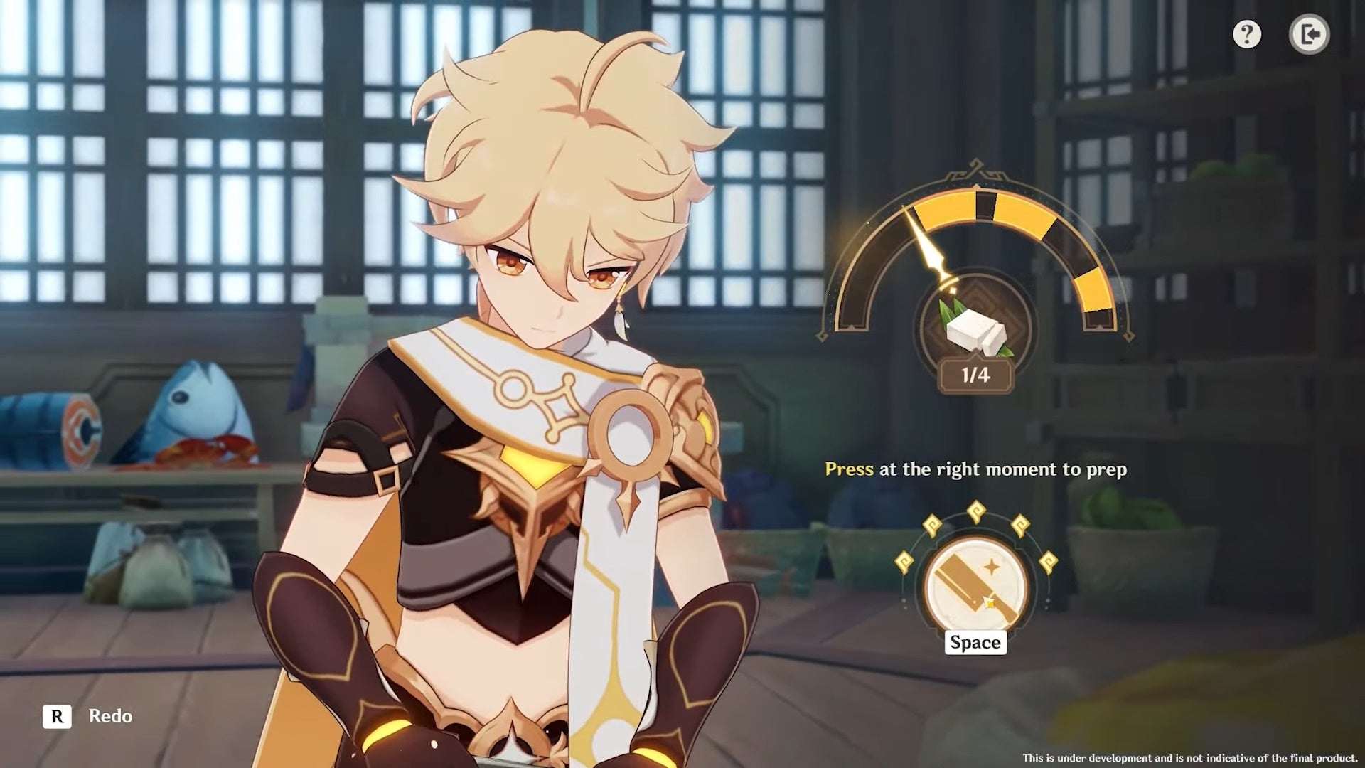 Aether cutting something while cooking for the Receiver of Friends From Afar event.