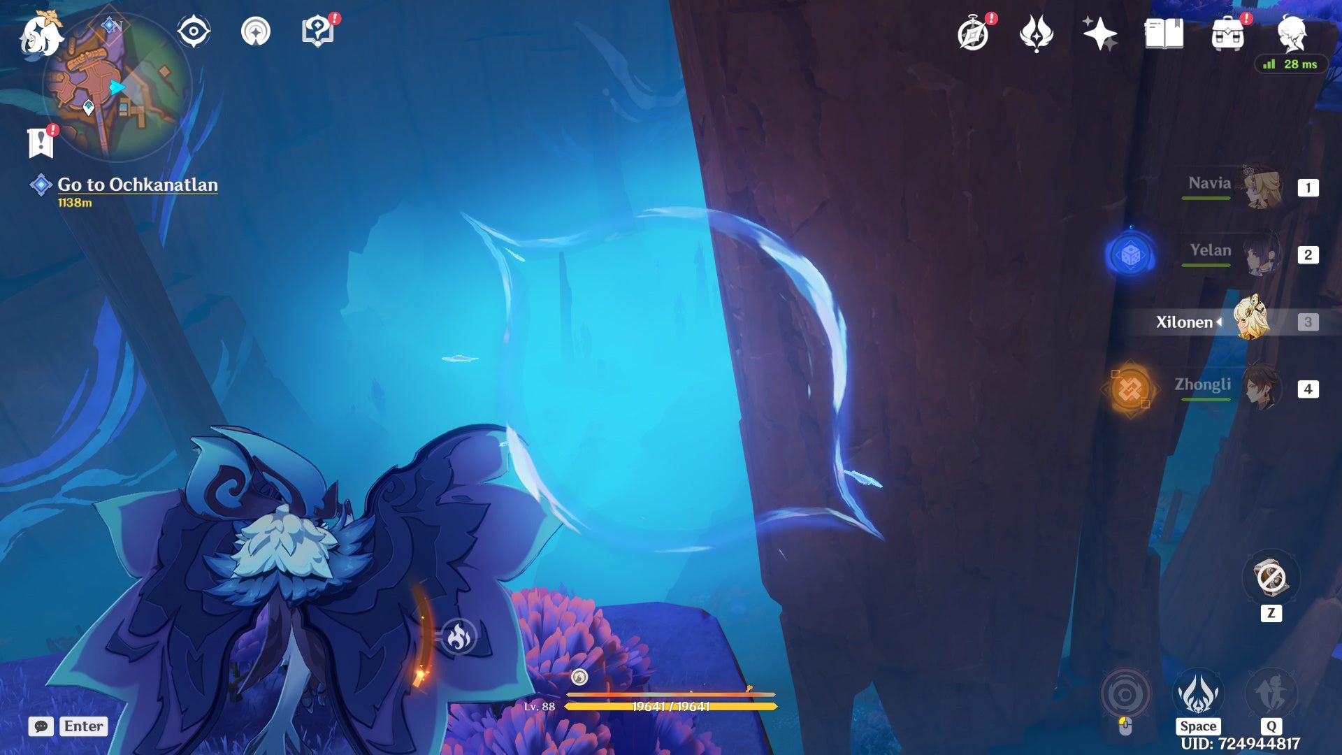 Using an Iktomisaur&rsquo;s elemental sight while gliding in Genshin Impact.