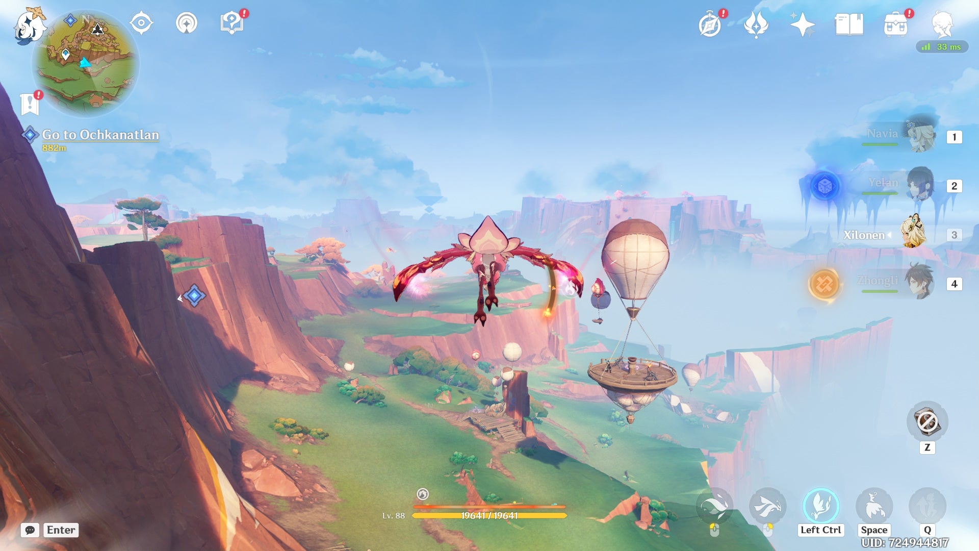 Boosting in the air as a Qucusaur in Genshin Impact.