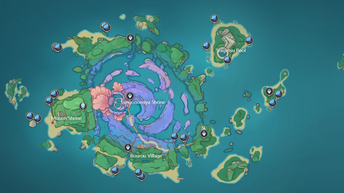Sea Ganoderma map locations in Genshin Impact.