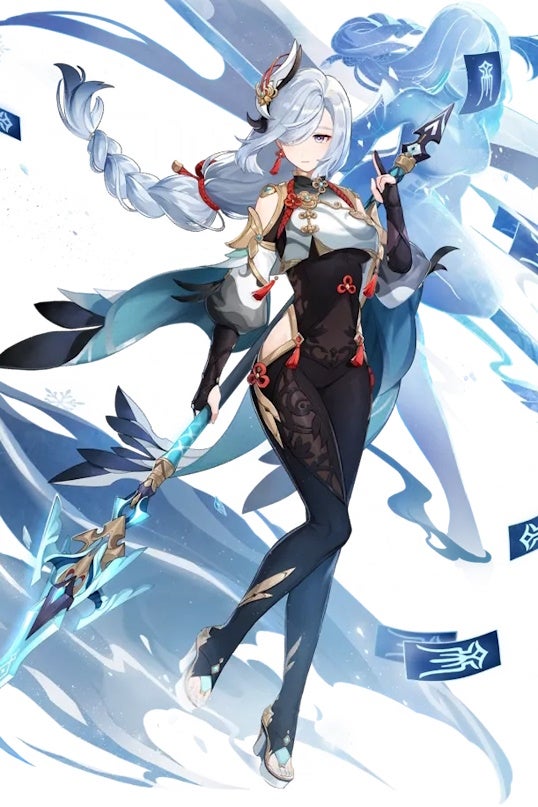 Cropped splash art of Shenhe from Genshin Impact.