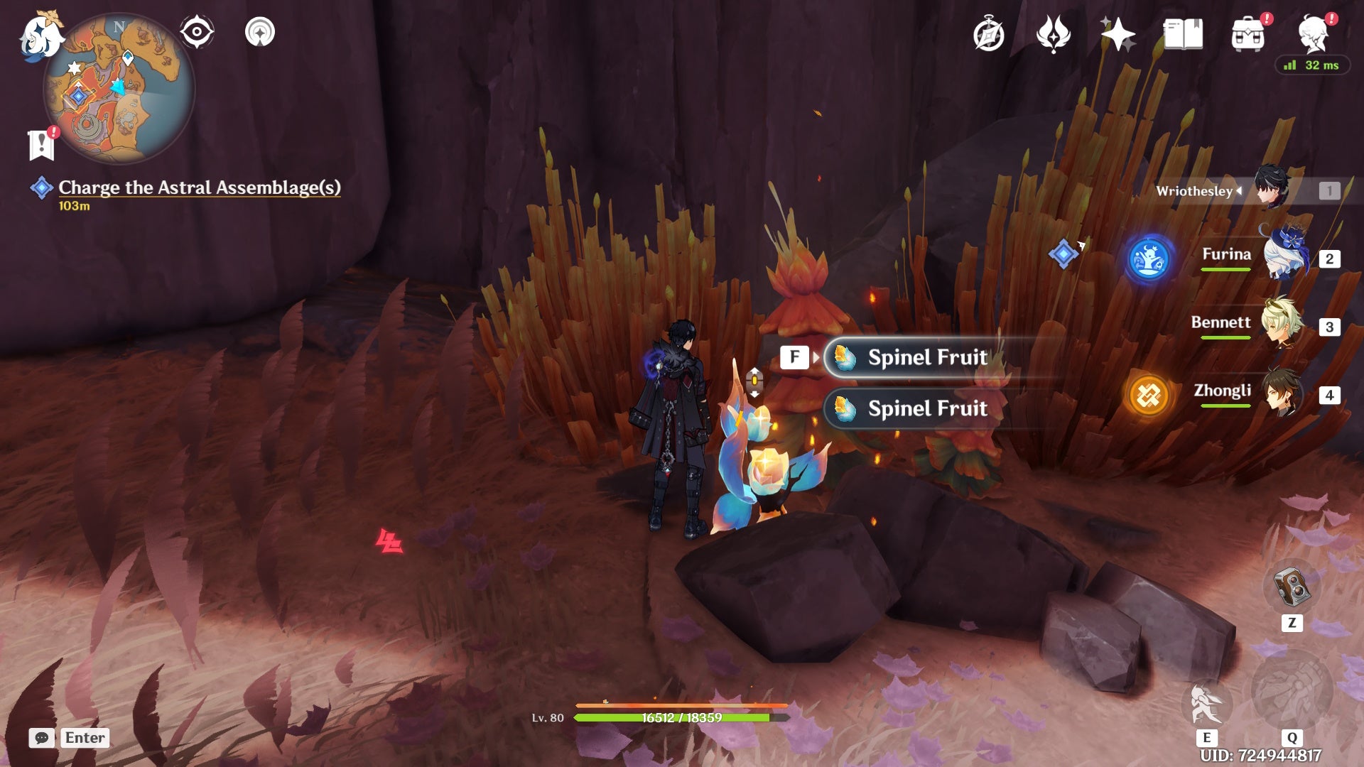 Wriothesley from Genshin Impact standing in front of Spinel Fruit.