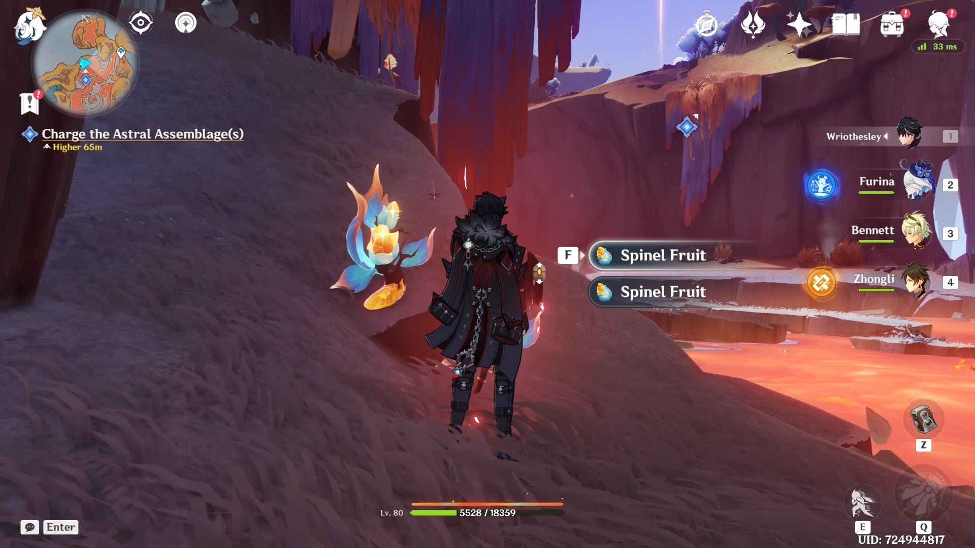 Wriothesley from Genshin Impact standing in front of Spinel Fruit.