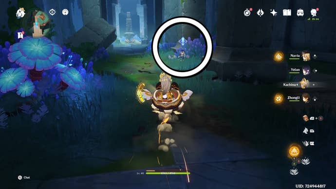 A circle showing the NPC Chikya in Genshin Impact.