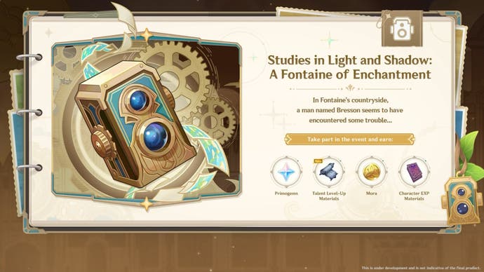 Artwork of a kamera device with text and pictures showing the rewards for the studies in light and shadow event.