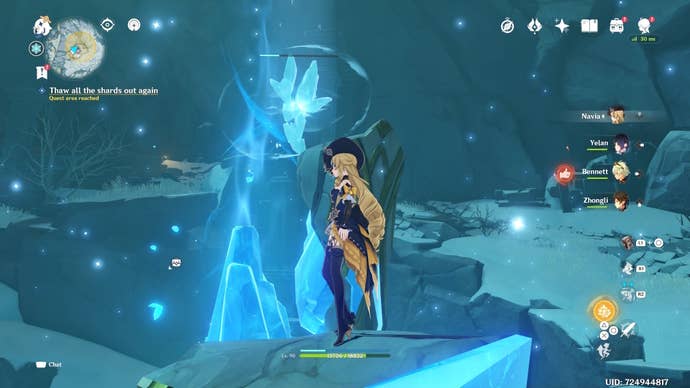 navia looking at a shard on top of a floating platform on dragonspine’s summit