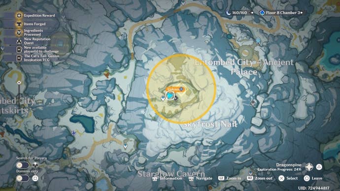 map view of a shard location of dragonspine’s summit