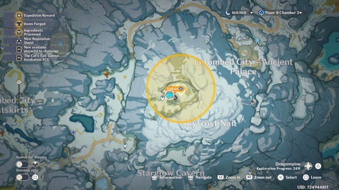 map view of a shard location of dragonspine's summit