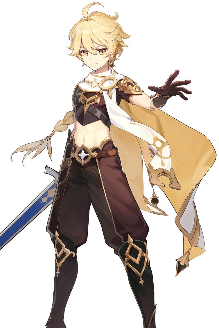 Cropped splash art of Aether from Genshin Impact.