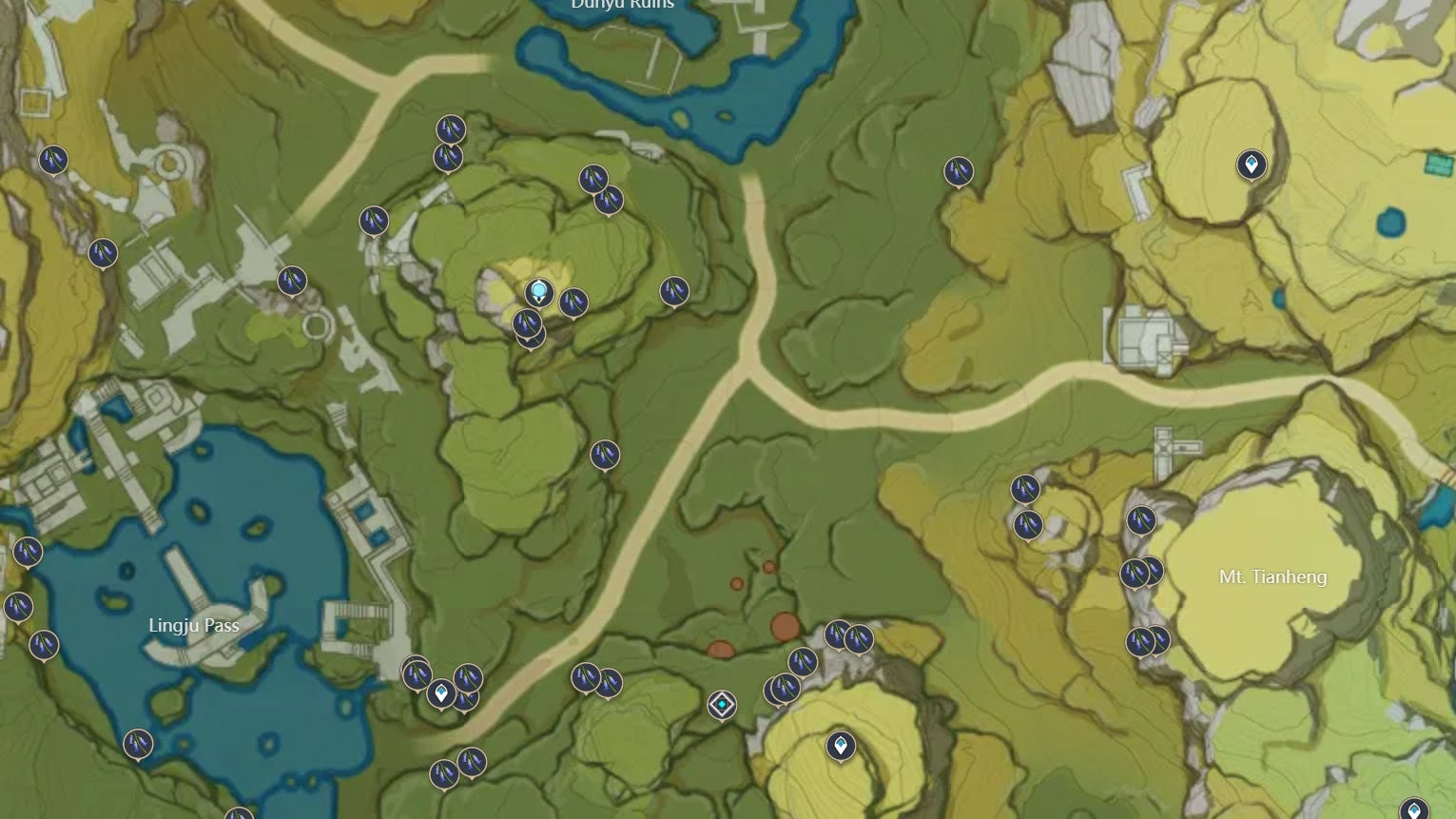 Map showing Violetgrass locations in Genshin Impact.