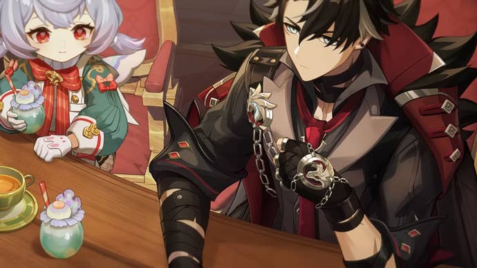 Wriothesley sitting at a table with sigewinne.