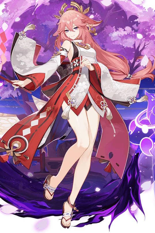 Cropped splash art of Yae Miko from Genshin Impact.