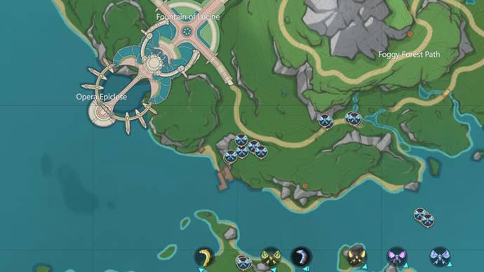 map view of legless wild non fish creature locations in fontaine