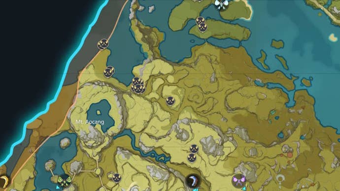 map view of legless wild non fish creature locations in liyue