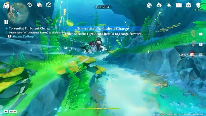 Gameplay screenshot of lyney swimming underwater as part of a challenge.