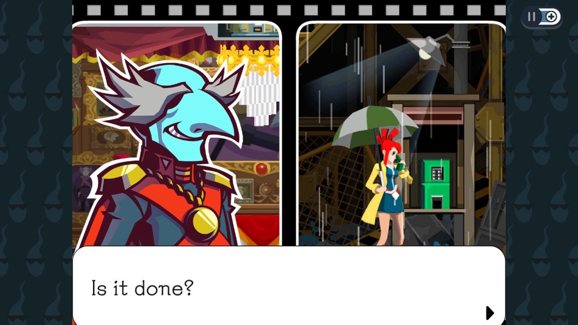 Lynne talks with a blue stranger over the phone in Ghost Trick Phantom Detective - 6