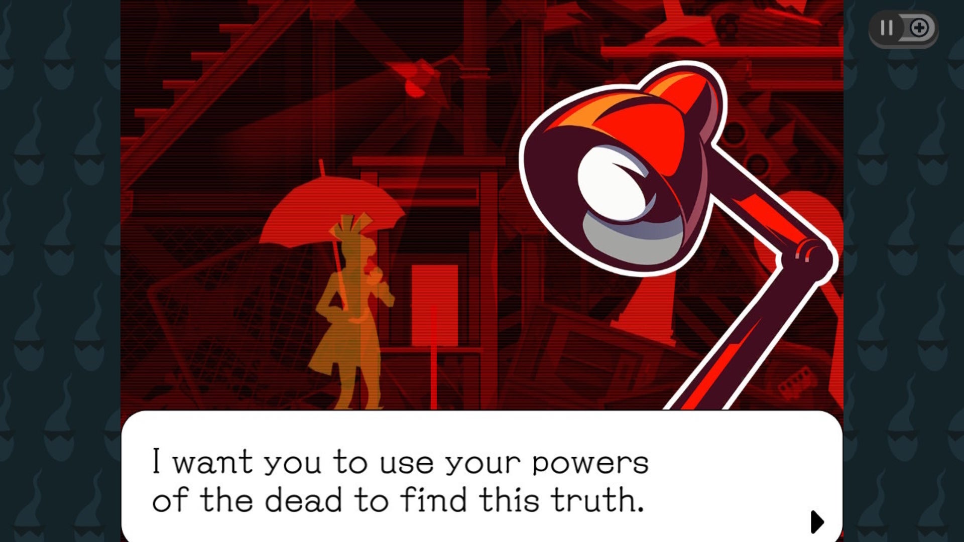 Ray, a talking desk lamp, speaks to Sissel in Ghost Trick Phantom Detective - 17