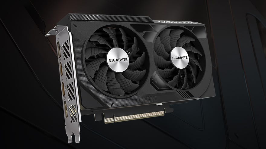The Gigabyte GeForce RTX 4060 Windforce OC  graphics card on a dark background.
