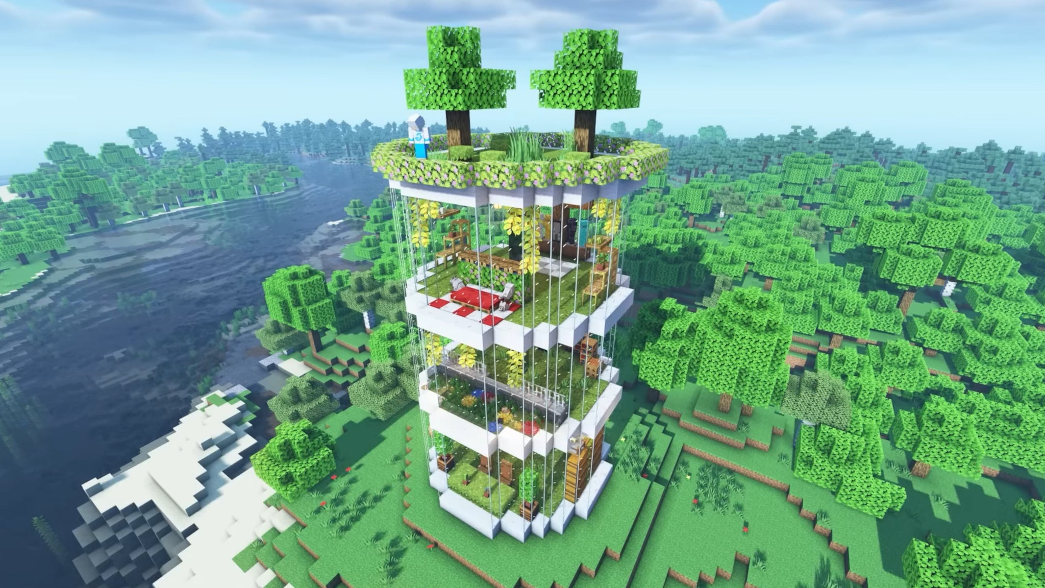 A 3-floor GLass House build by ManDooMiN in Minecraft. - 34