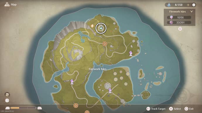 Circled map location of a firework to open Gloomy Cavern in Infinity Nikki.