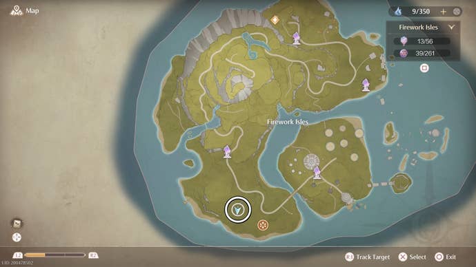 Circled map location of a firework to open Gloomy Cavern in Infinity Nikki.