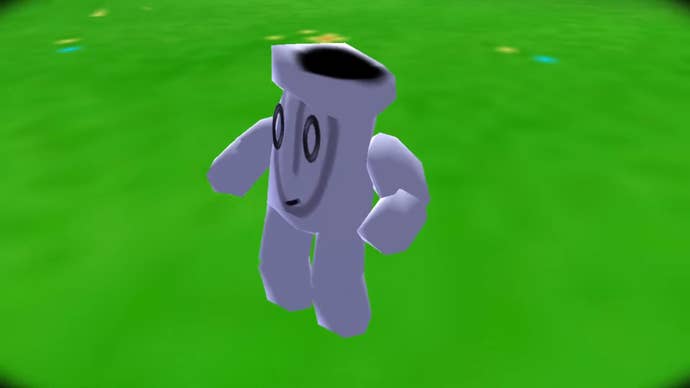 Screenshot of N64 game Glover, showing anthropomorphic glove walking on grass