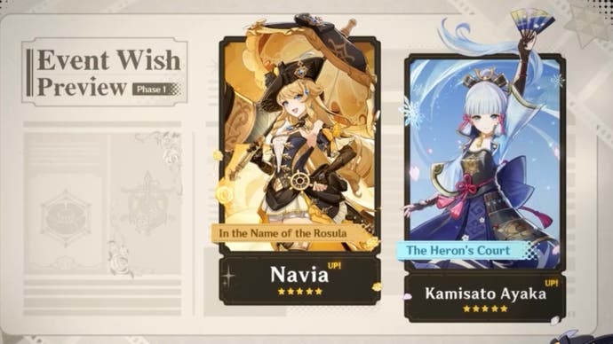 navia and ayaka spash art in the 4.3 banner preview for phase 1