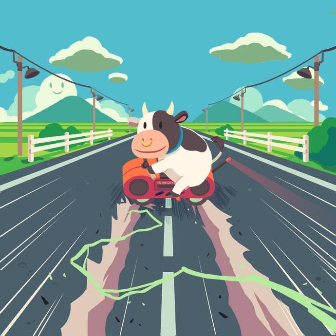 Fan art of Mario Kart World’s bike riding cow