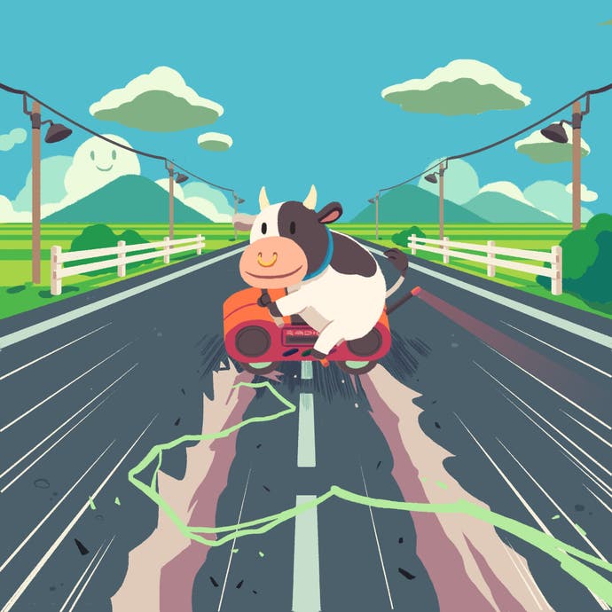 Fan art of Mario Kart World's bike riding cow