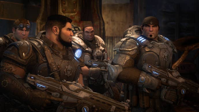 Gears of War Reloaded screenshot showing a heavily weaponised group