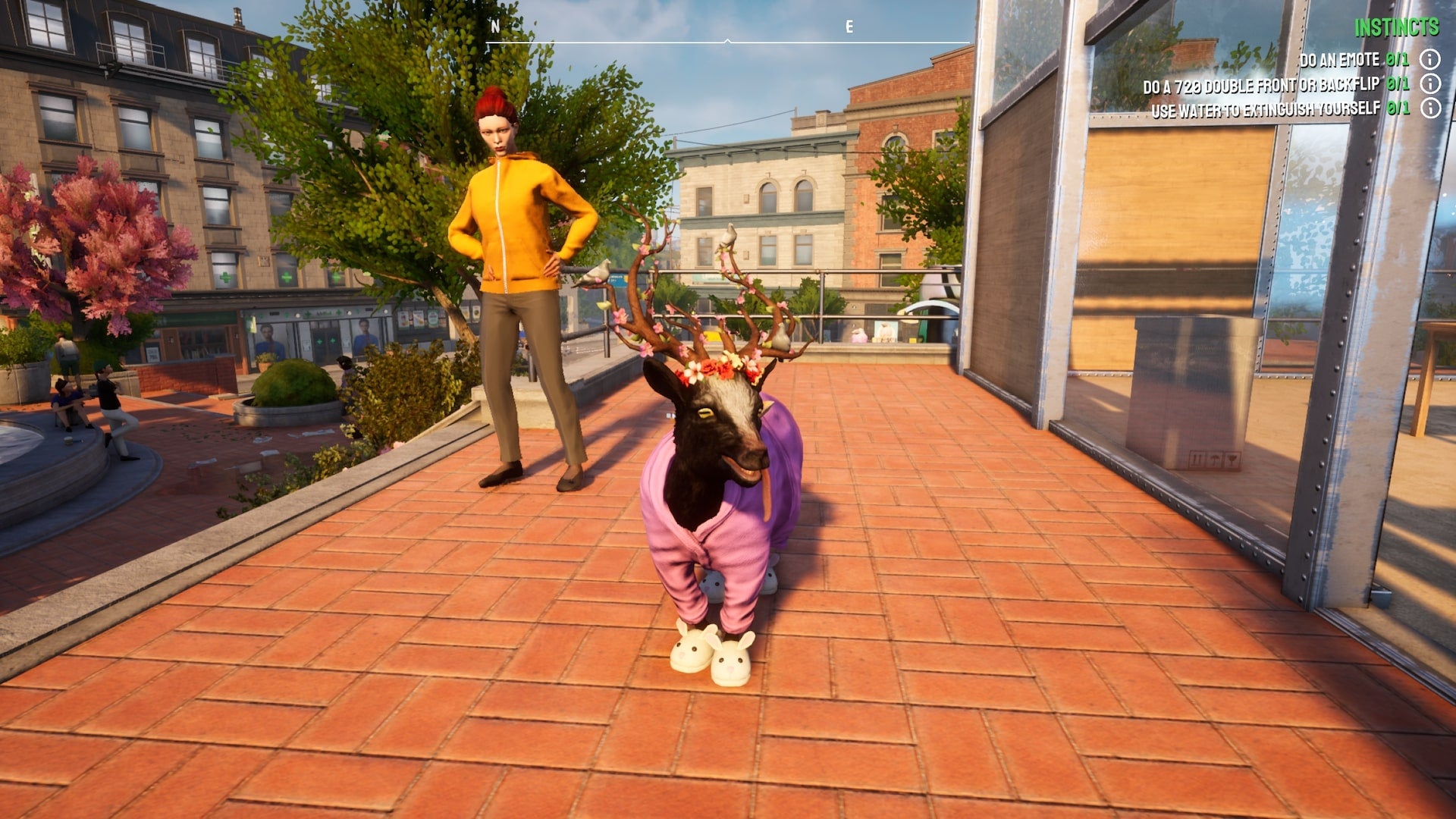 Pilgor is decked out in cosmetics while being stared down by a jealous NPC in Goat Simulator 3 - 19