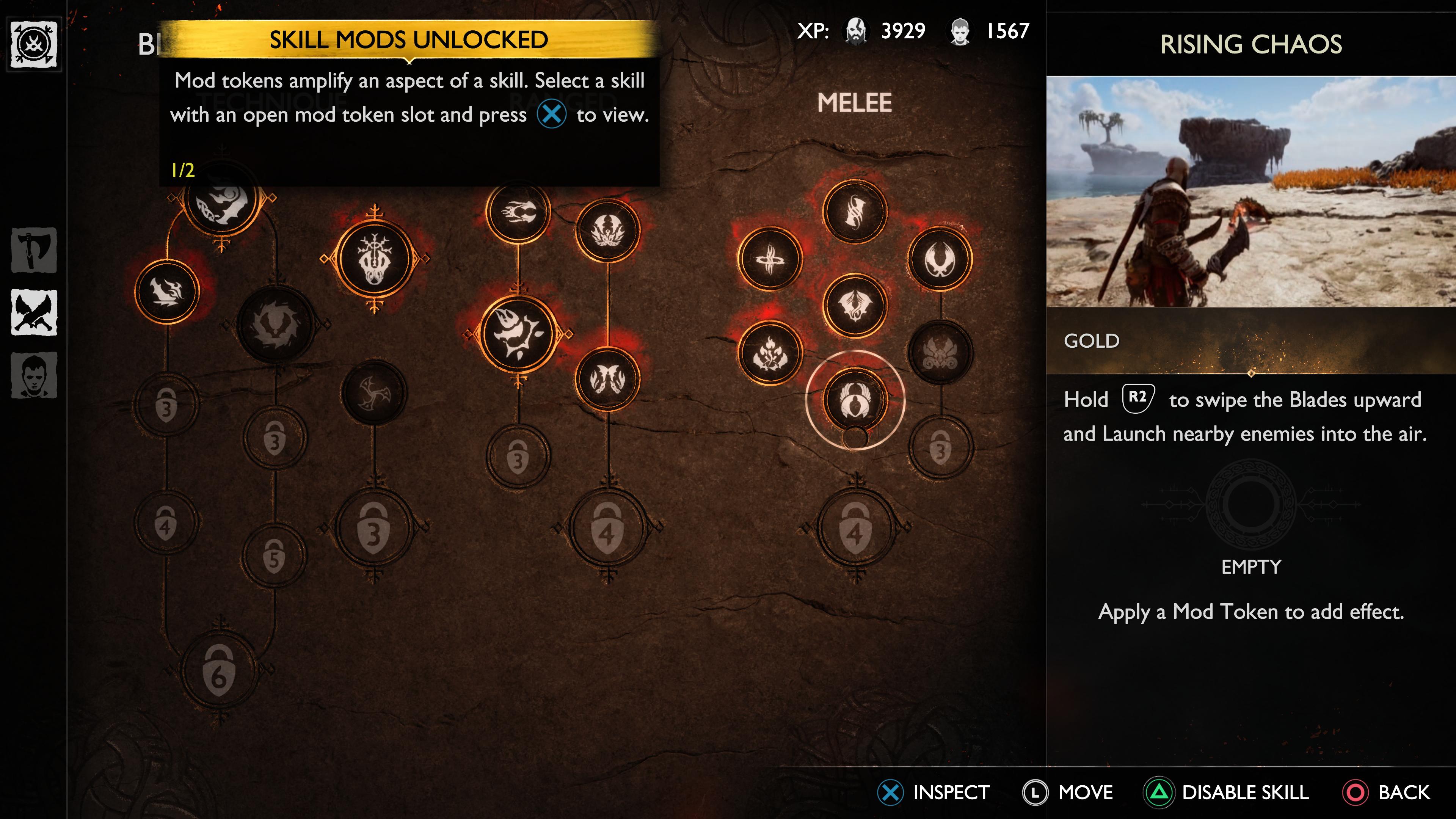 God of War Ragnarok review - the mods screen for the Blades of Chaos skill tree