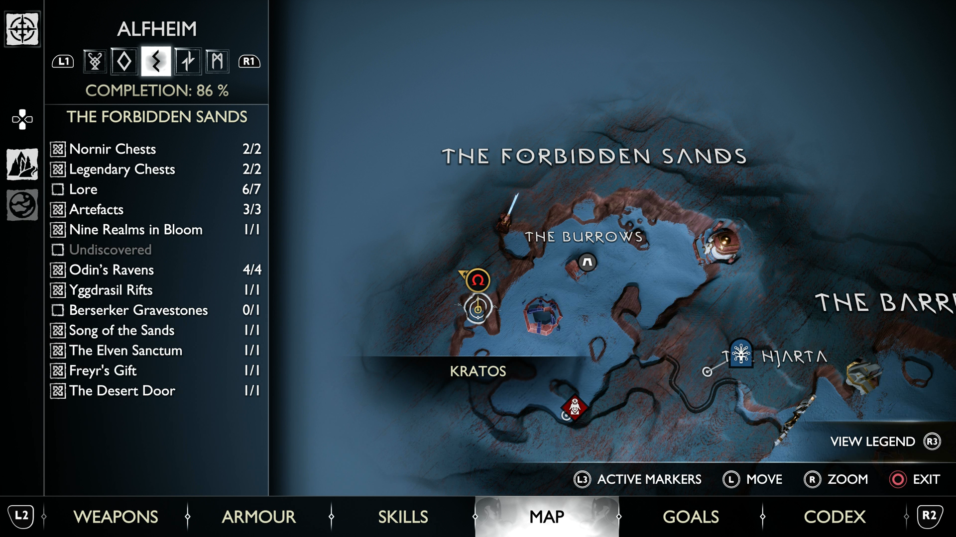 A map view of the Troll statue in Alfheim in God of War Ragnarok