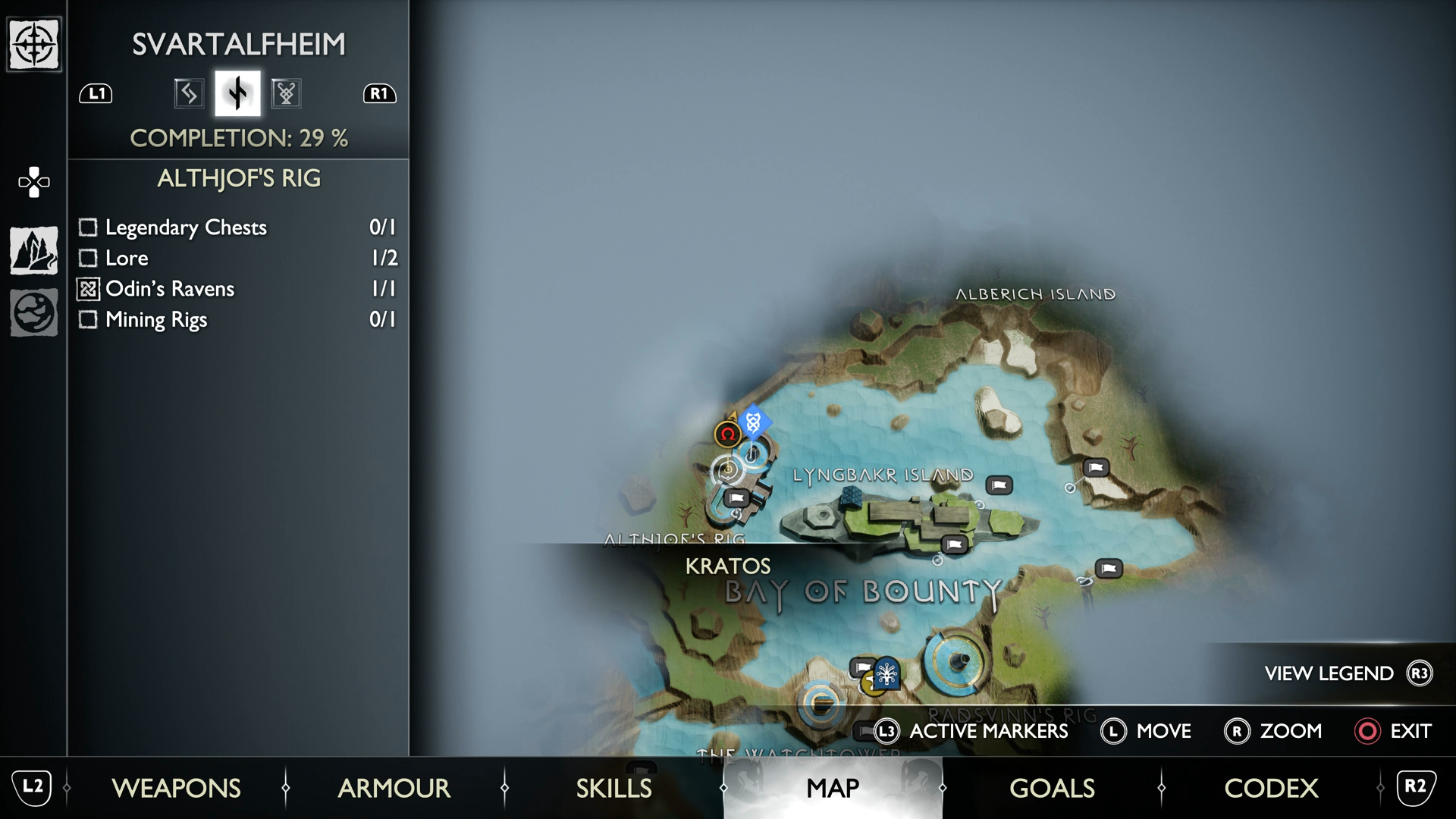 The map location of Althjof&rsquo;s Rig in God of War Ragnarok