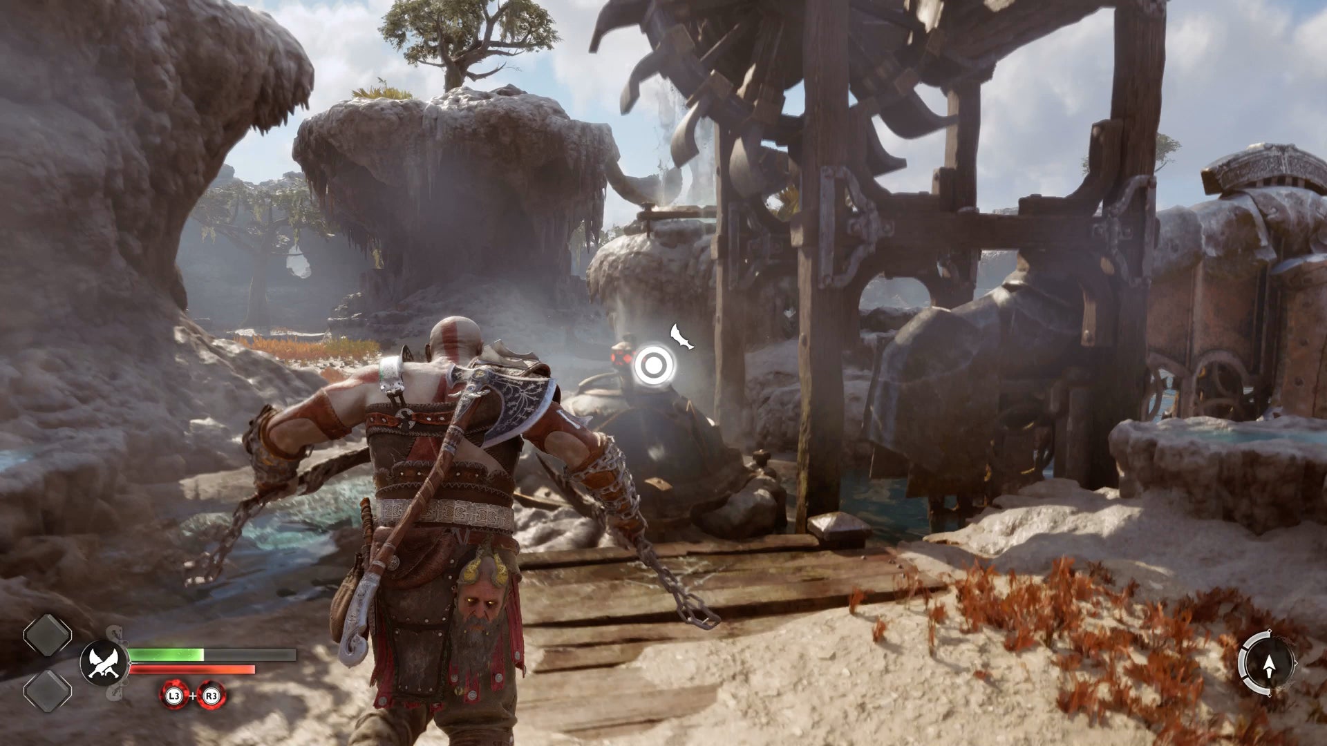 Kratos bursting open a water vent in the Aurvangar Wetlands in God of War Ragnarok - 11