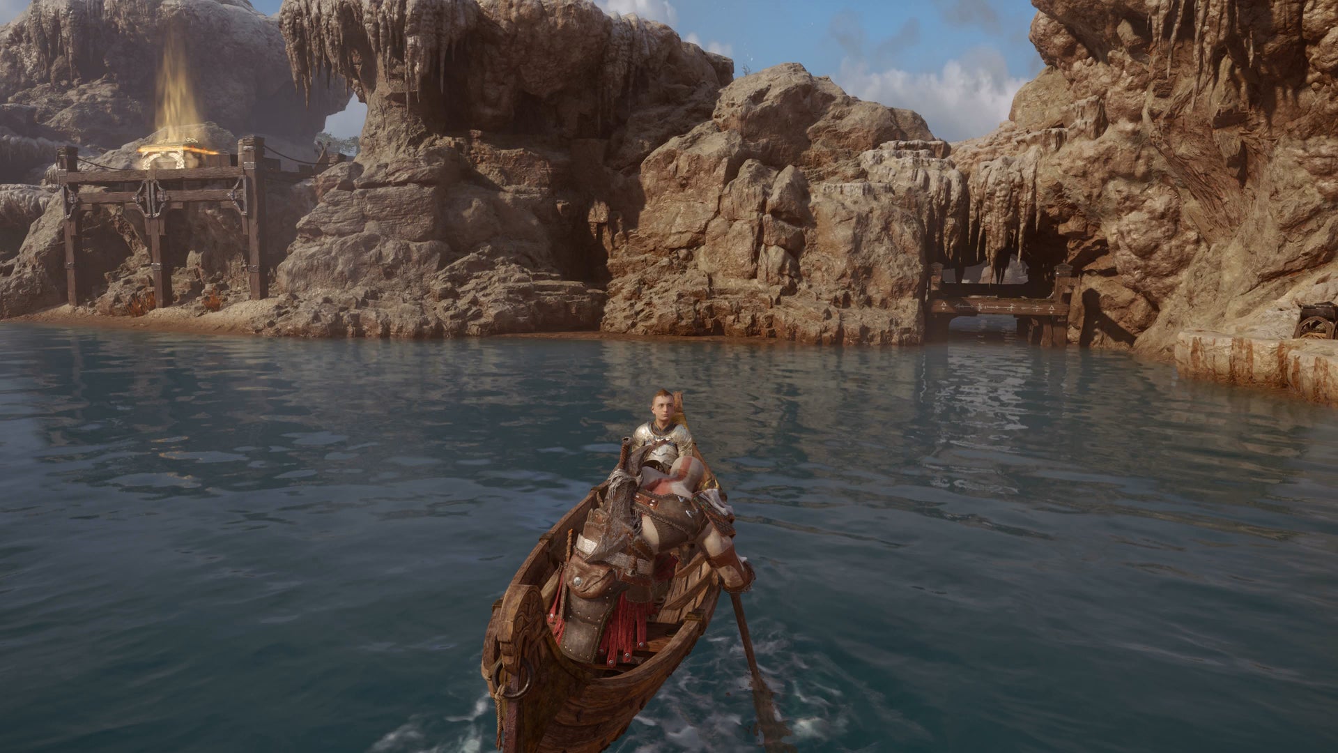 Kratos finding the secret path to the glowing chest in the Aurvangar Wetlands in God of War Ragnarok - 13