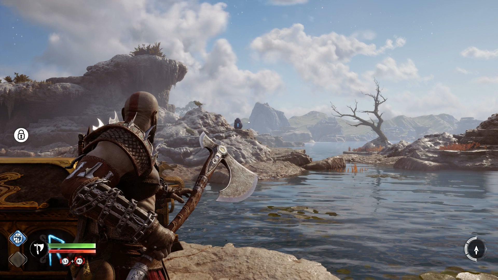 Kratos surveying the wilderness in the Aurvangar Wetlands in God of War Ragnarok - 6