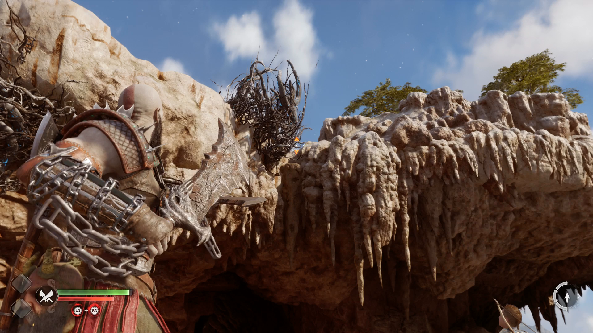 Some magical vines hiding an item cache in the Aurvangar Wetlands in God of War Ragnarok