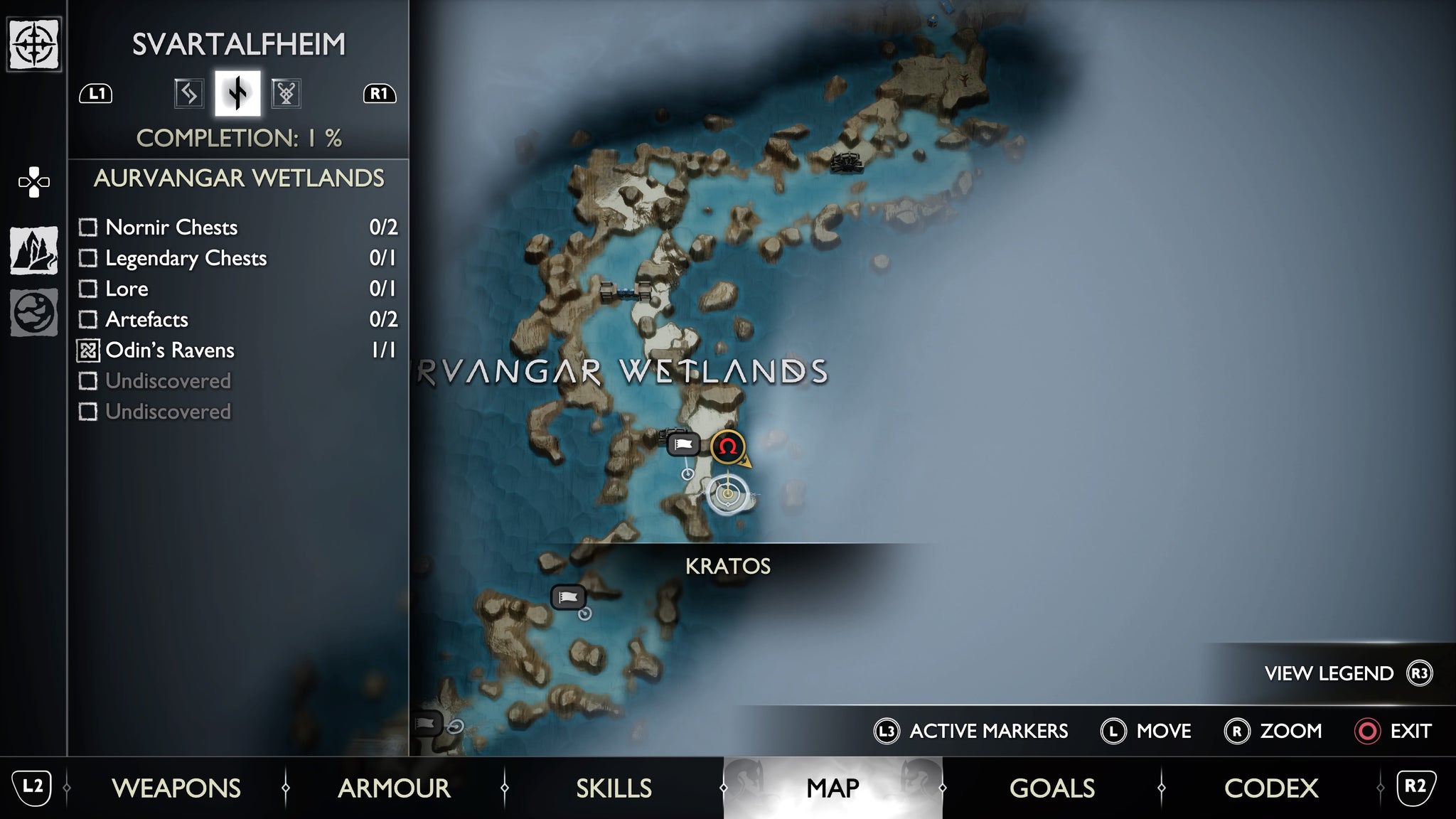 The map location of the first Aurvangar Wetlands Nornir Chest in God of War Ragnarok - 4