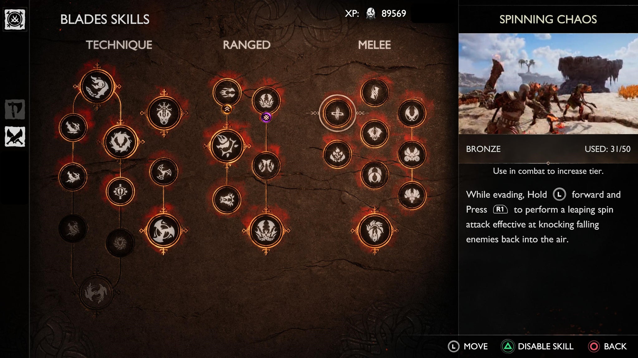 The Spinning Chaos Skill in God of War Ragnarok which allows Kratos to leap forward and continue a combo after dodging - 9