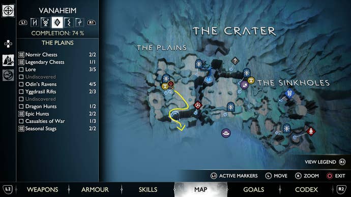 A map view of where to find The Jungle in God of War Ragnarok