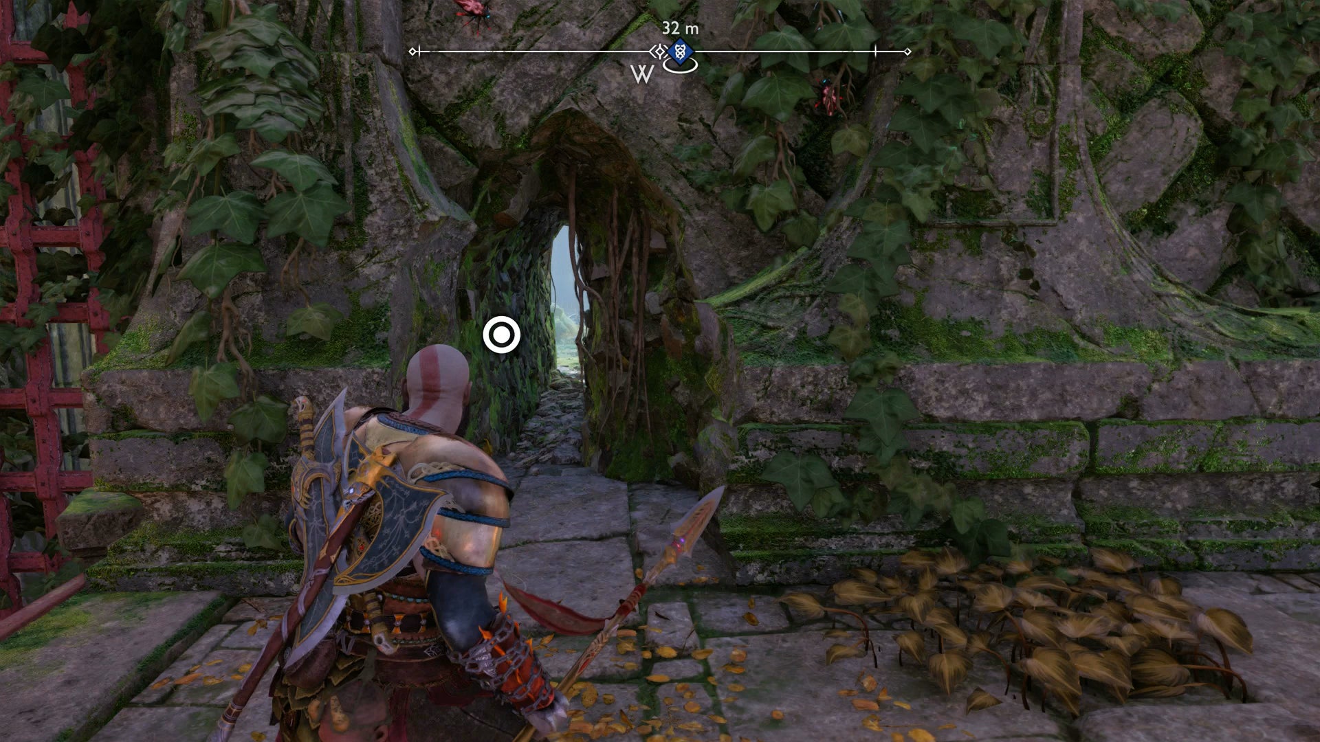 Kratos squeezing through a narrow gap in the dam in The Jungle in God of War Ragnarok - 15