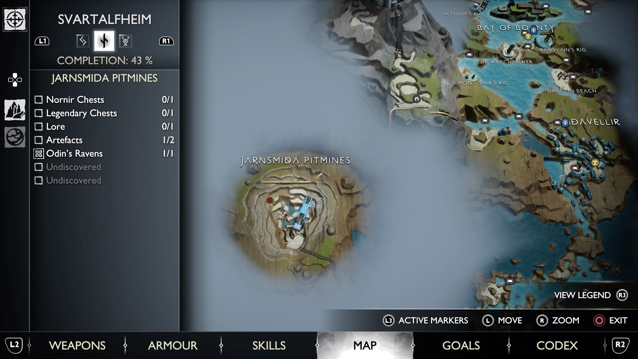 The map location of the Jarnsminda Pitmines Nornir Chest in God of War Ragnarok - 30