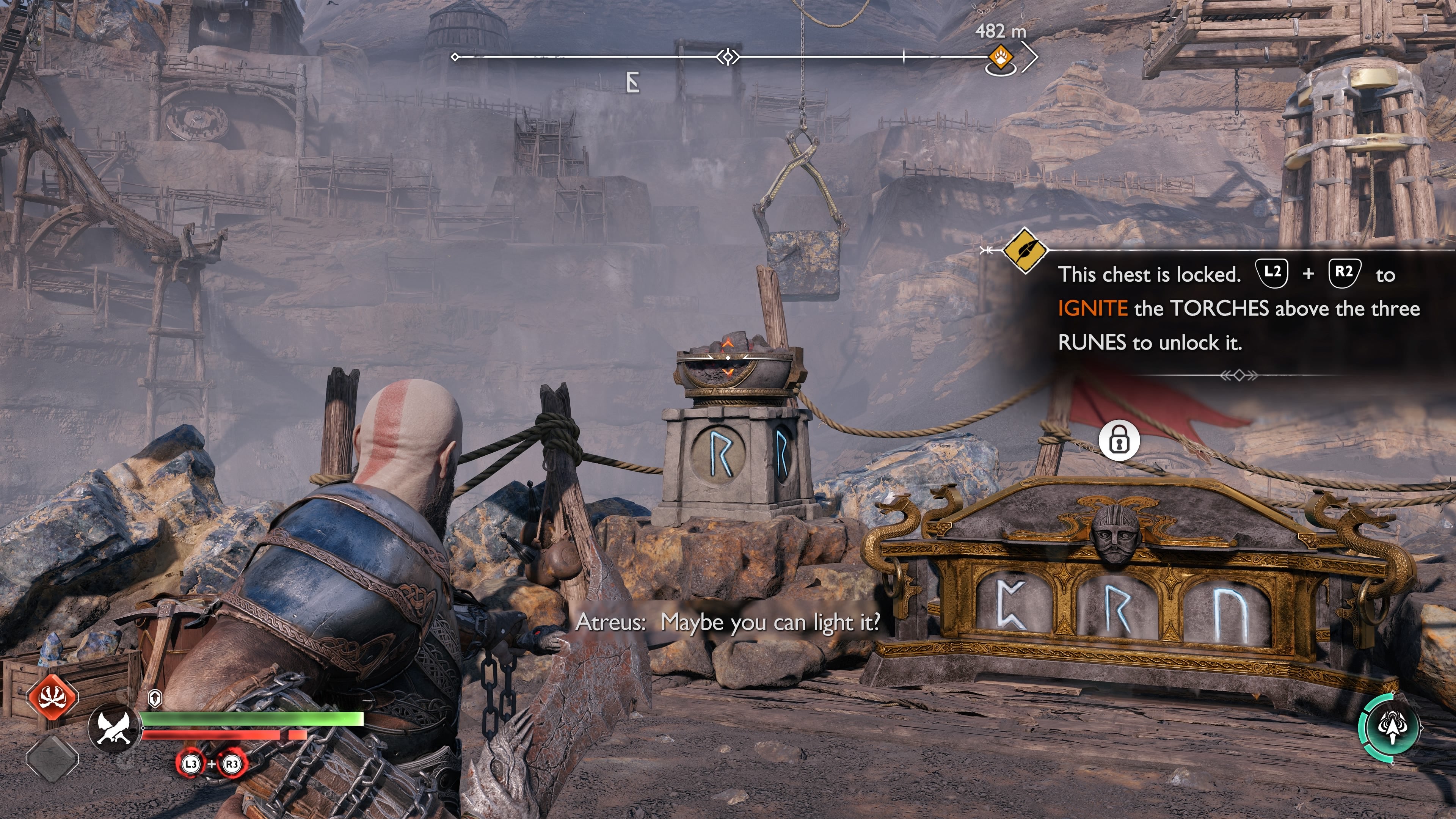 The first brazier next to the Jarnsminda Pitmines Nornir Chest in God of War Ragnarok