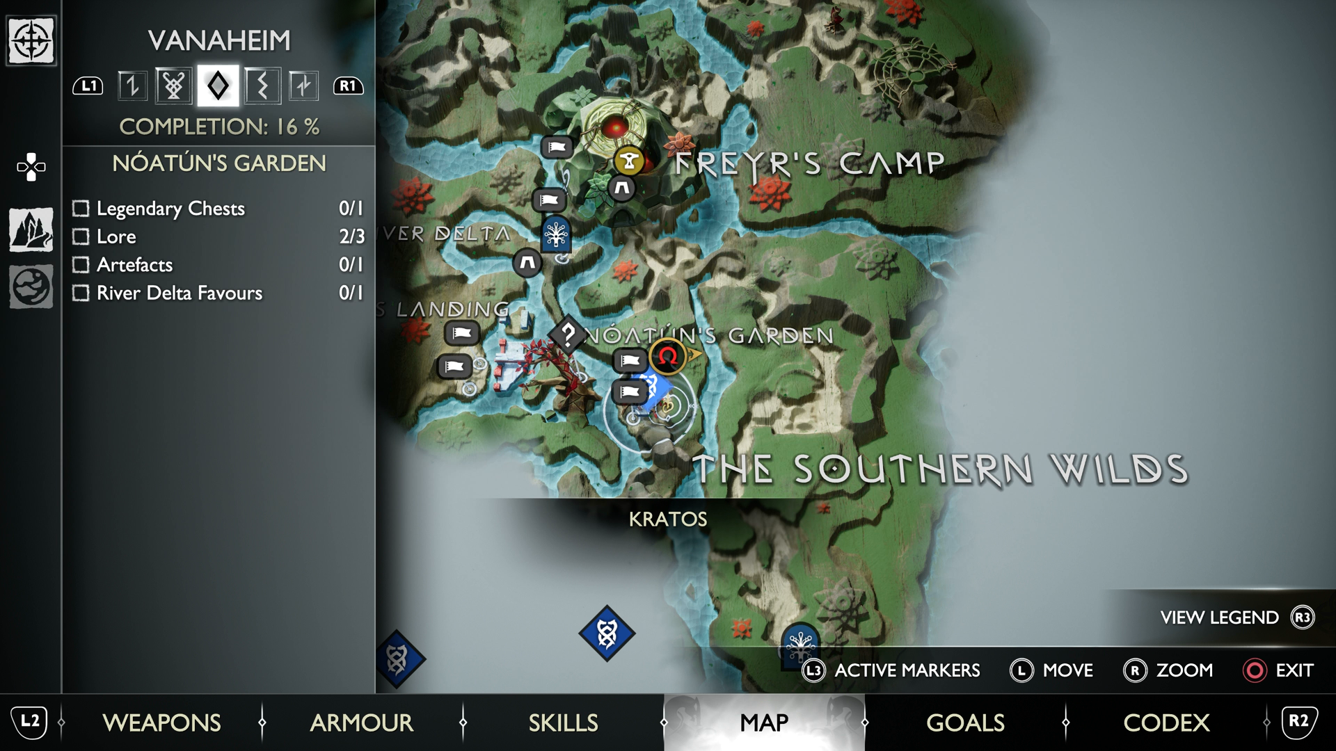 A map view of Lunda&rsquo;s Lost Belt in God of War Ragnarok