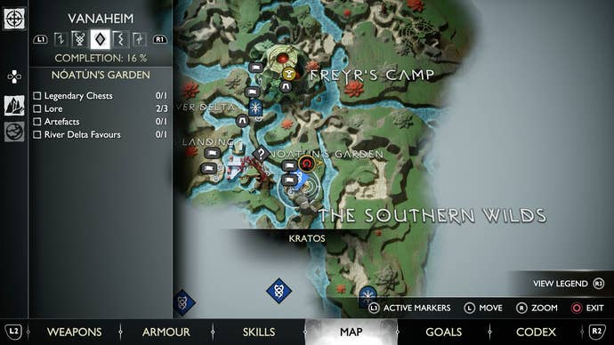 A map view of Lunda’s Lost Belt in God of War Ragnarok