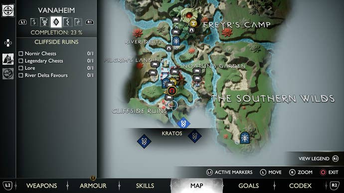 A map view of Lunda’s Lost Bracers in God of War Ragnarok