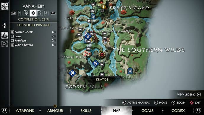 A map view of Lunda’s Lost Cuirass in God of War Ragnarok