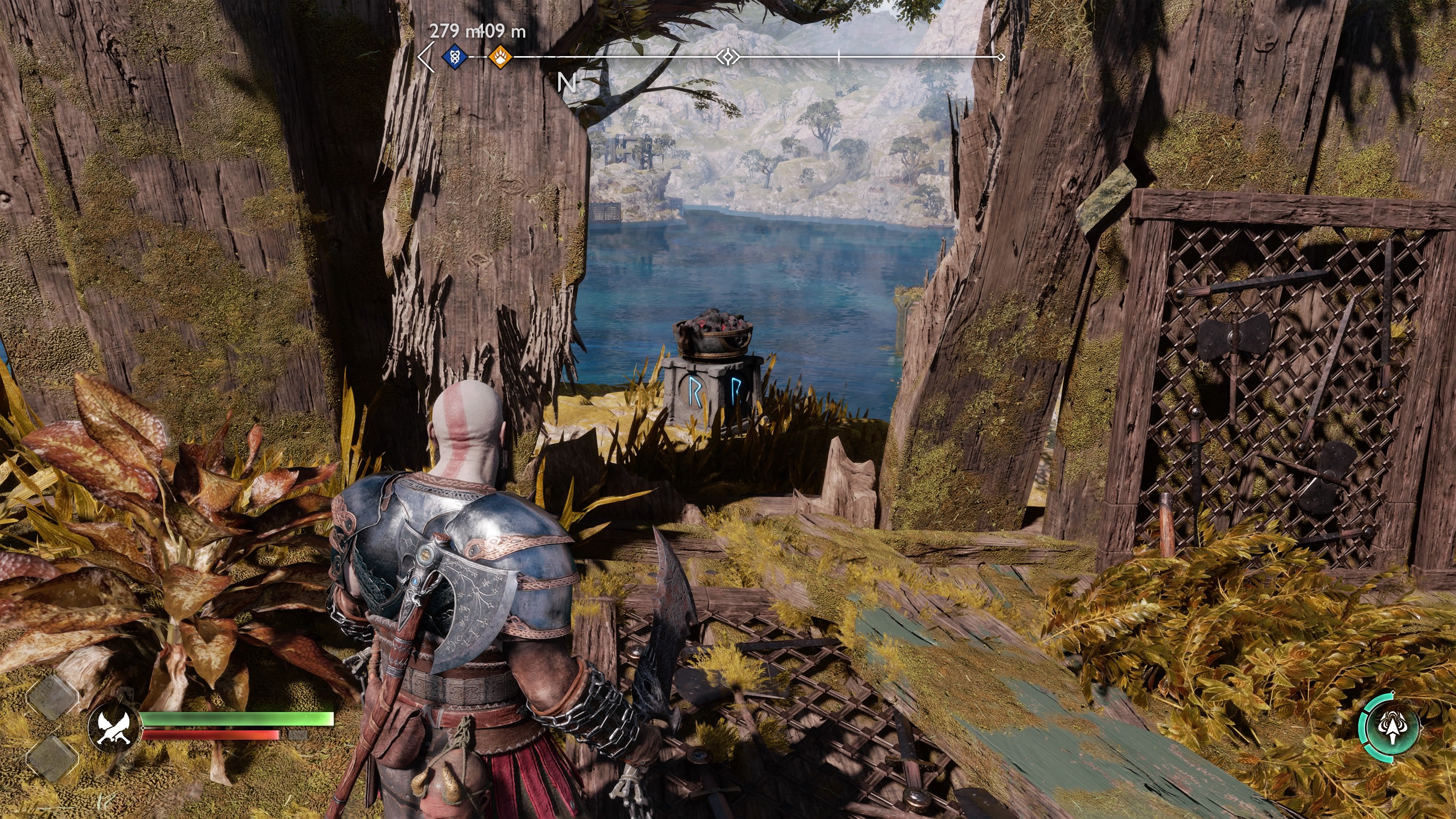 Kratos lighting the second brazier to unlock the Nornir Chest on Radsvinn&rsquo;s Rig in God of War Ragnarok